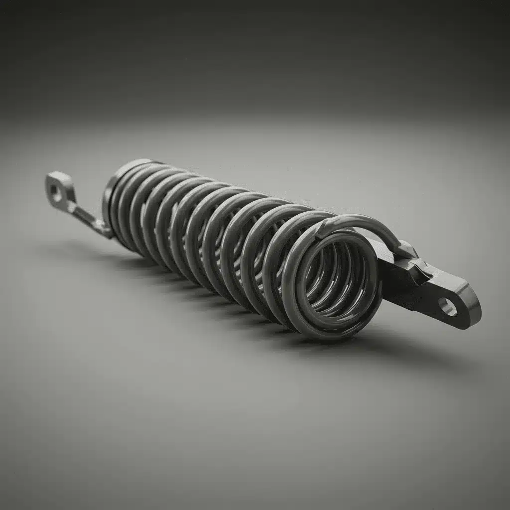 Close-up of a metal garage door extension spring with hooked ends.